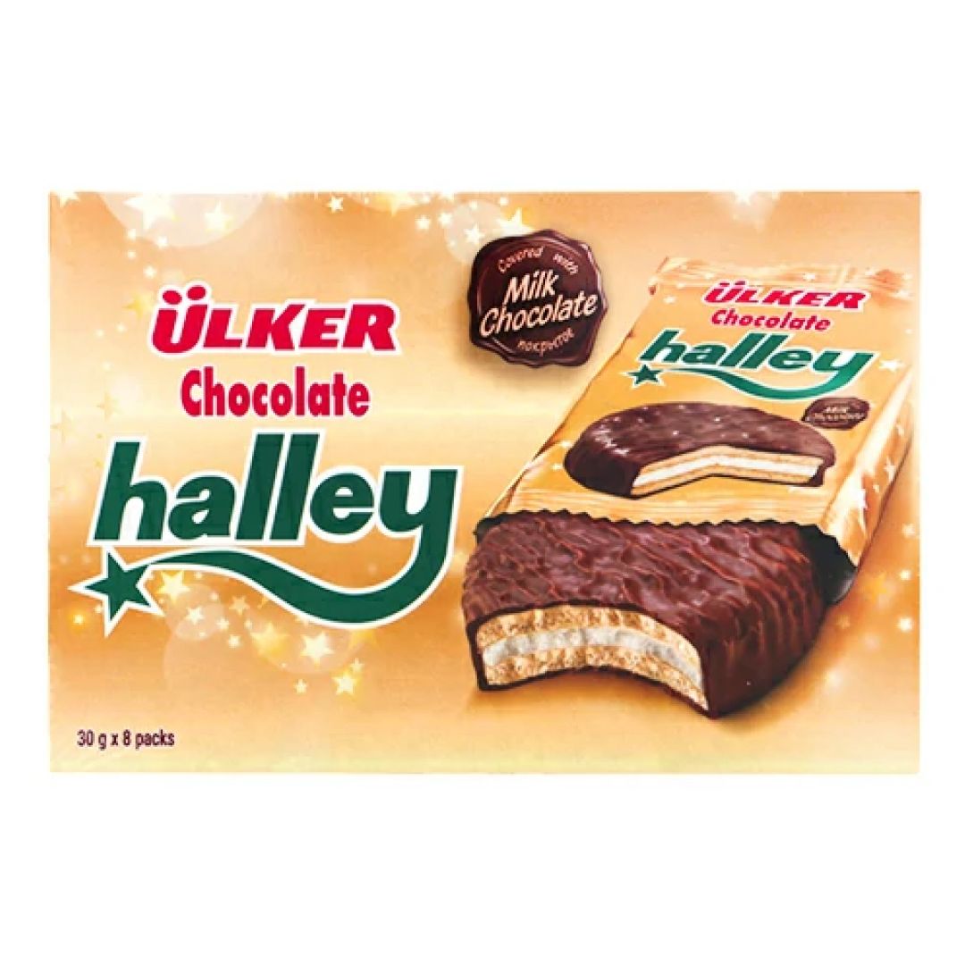 Печенье ULKER Halley с молочным шоколадом, картонная упаковка, 8 шт/упак, 224 гр / Печенье, вафли, крекеры