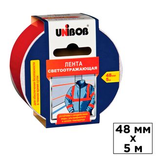 Клейкая лента светоотражающая Unibob, ширина ленты 48 мм, длина намотки 5 м / Монтажные и специальные ленты