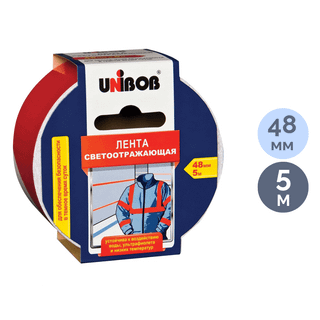 Клейкая лента светоотражающая Unibob, ширина ленты 48 мм, длина намотки 5 м / Монтажные и специальные ленты