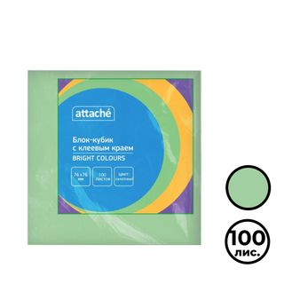 Өздігінен жабысатын блок 76*76 мм, Attache "Bright colours", ашық жасыл, 100 парақ / Өзі жабысатын блоктар