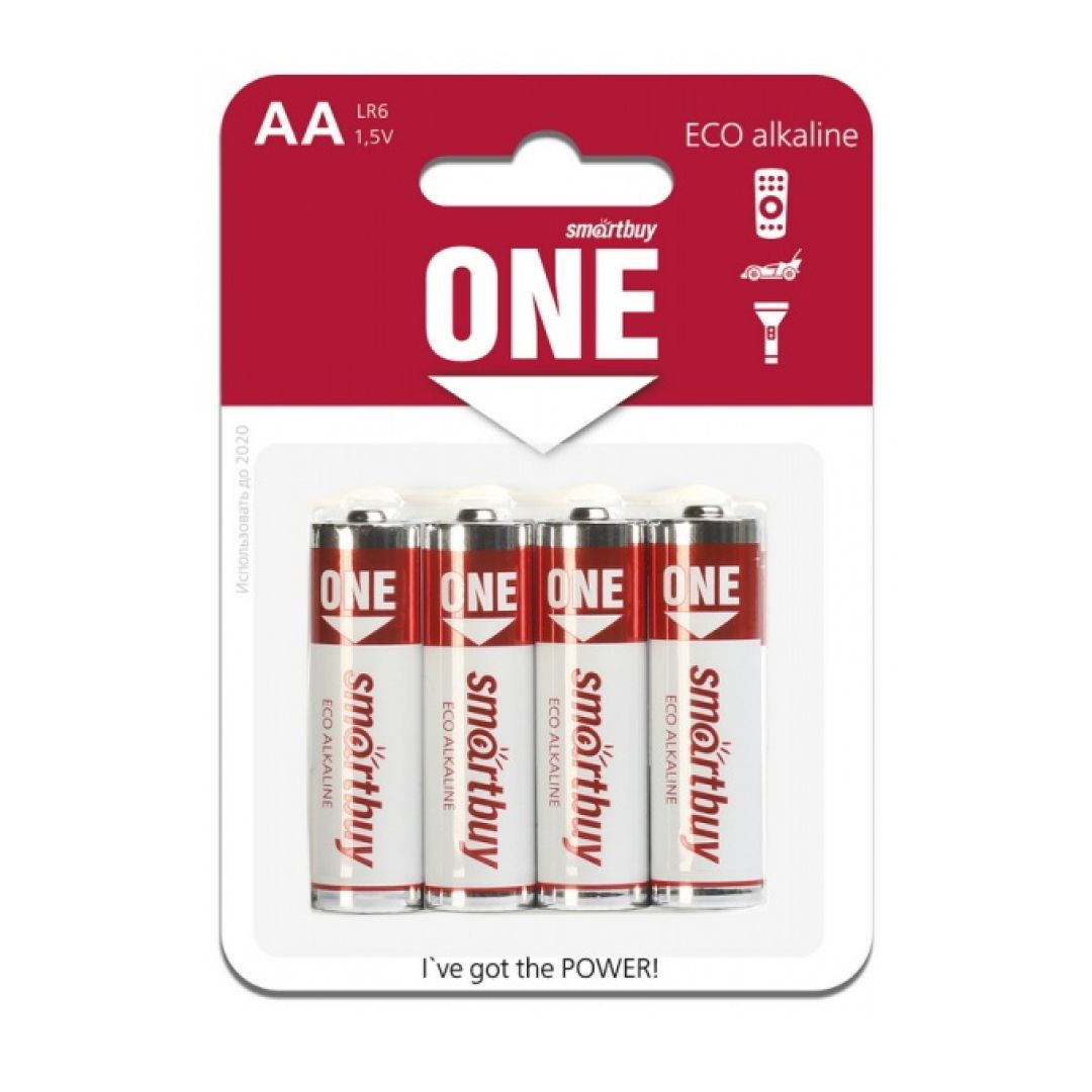 Батарейки Smartbuy ONE пальчиковые АA LR6 15A, 1.5V, алкалиновые, 4 шт./уп, цена за упаковку / Батарейки