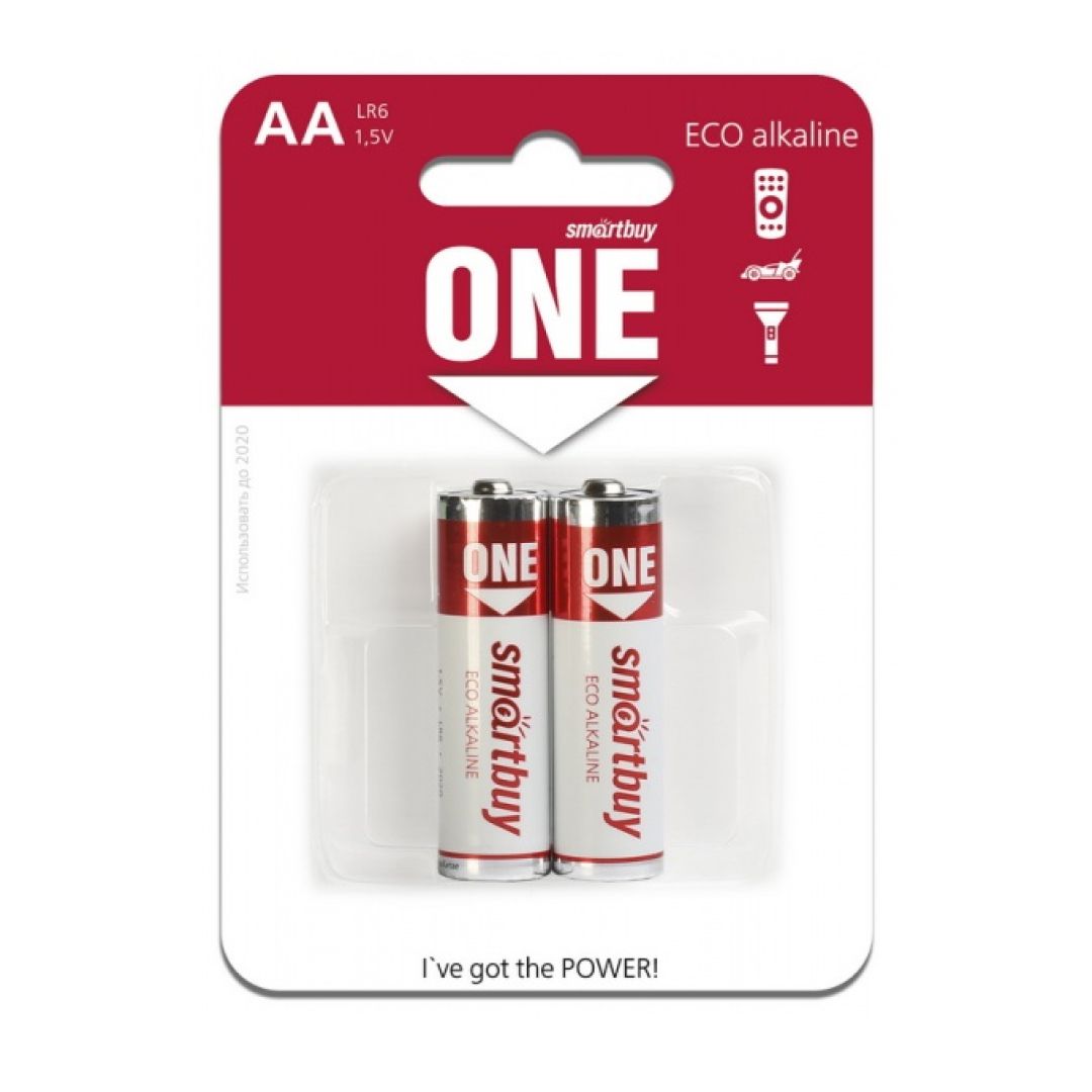 Батарейки Smartbuy ONE пальчиковые АA LR6 15A, 1.5V, алкалиновые, 2 шт./уп, цена за упаковку / Батарейки