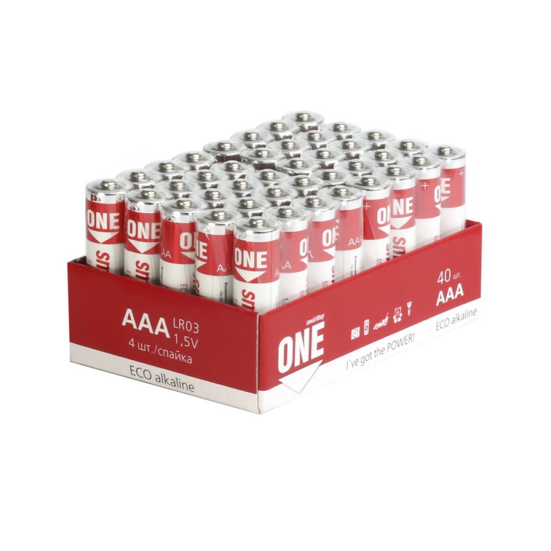 Батарейки Smartbuy ONE мизинчиковые АAA LR03 24A, 1.5V, алкалиновые, 40 шт./уп, цена за упаковку / Батарейки