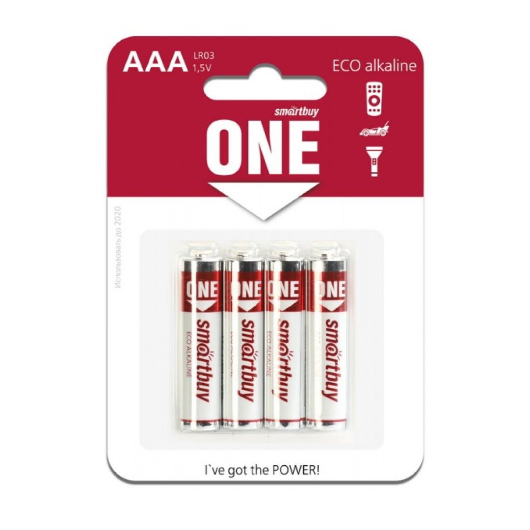 Батарейки Smartbuy ONE мизинчиковые АAA LR03 24A, 1.5V, алкалиновые, 4 шт./уп, цена за упаковку / Батарейки