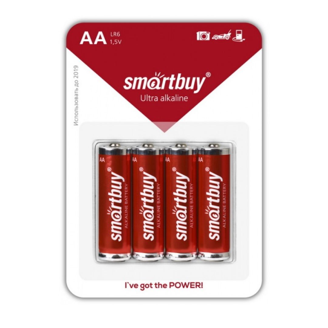 Батарейки Smartbuy пальчиковые АA LR6 15A, 1.5V, алкалиновые, 4 шт./уп, цена за упаковку / Батарейки