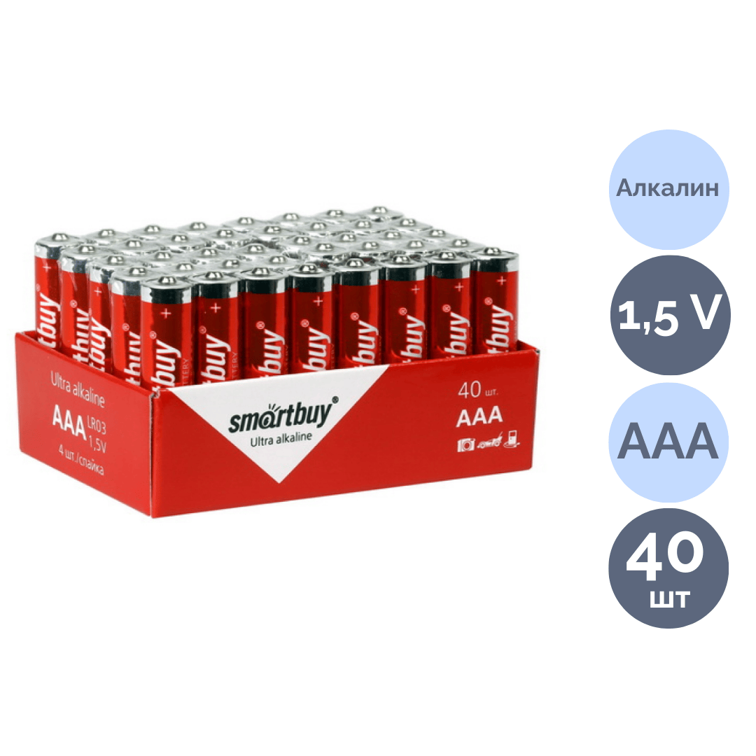 Батареялар Smartbuy шынашақты АAA LR03 24A, 1.5V, алкалинді, 40 дана, баға бір қаптамасы үшін / Батареялар