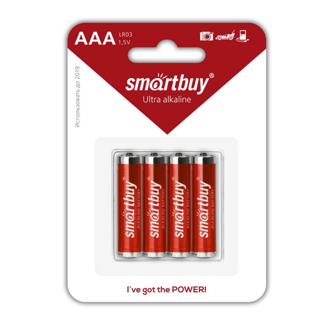 Батарейки Smartbuy мизинчиковые АAA LR03 24A, 1.5V, алкалиновые, 4 шт./уп, цена за упаковку / Батарейки