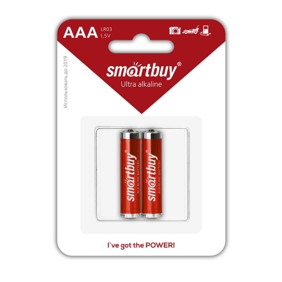 Батарейки Smartbuy мизинчиковые АAA LR03 24A, 1.5V, алкалиновые, 2 шт./уп, цена за упаковку / Батарейки