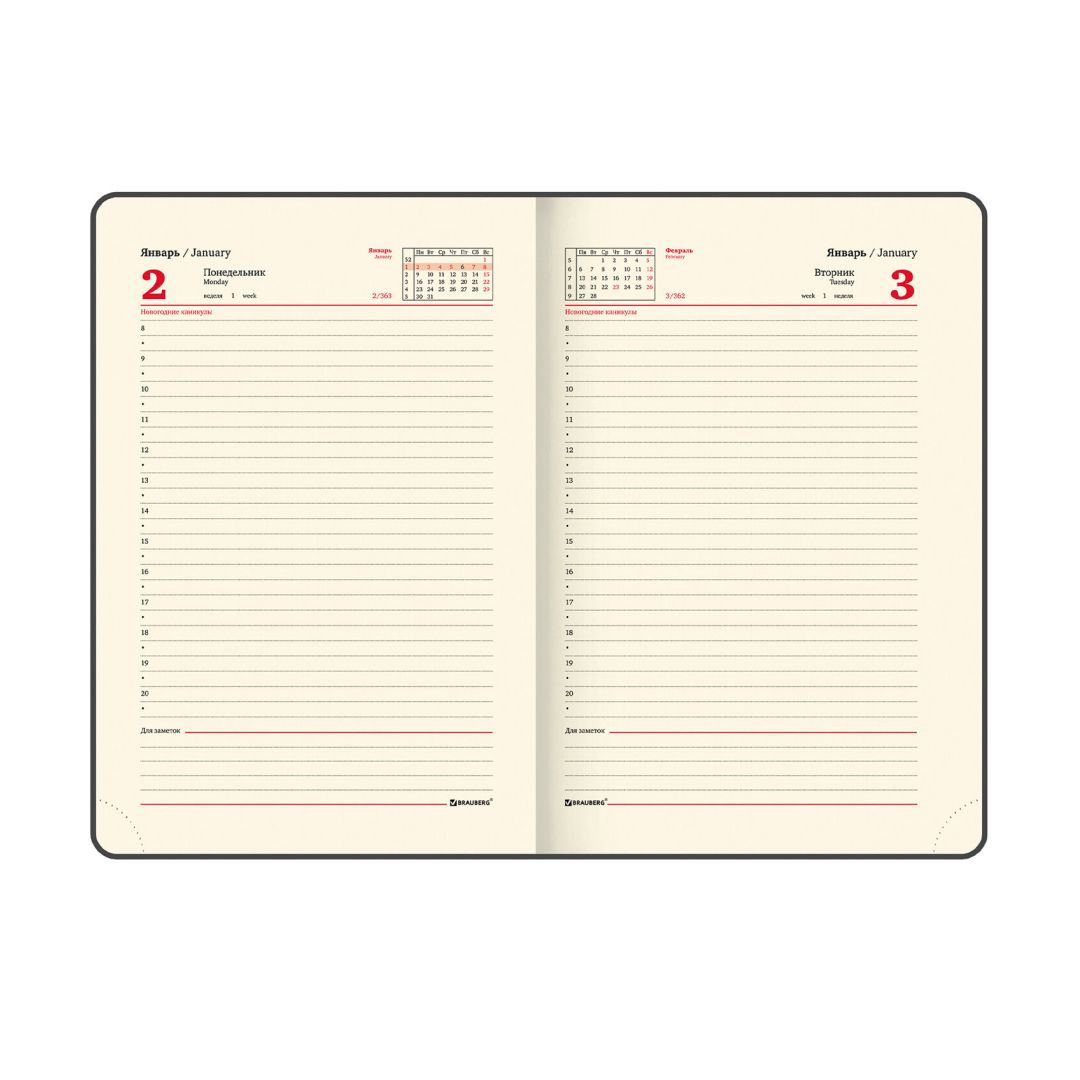 Ежедневник датированный Brauberg "Iguana", 2023 г., А5, 168 л, красный / Ежедневники датированные №3