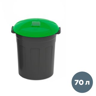 Бак пластиковый мусорный 70 л, 510*600 мм, с крышкой, черный/зеленый / Контейнеры и ведра для мусора