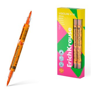 Текстмаркер Erich Krause "Visioline V-16 Brush Neon", двухсторонний 0,5-3,5 мм, оранжевый / Текстовыделители