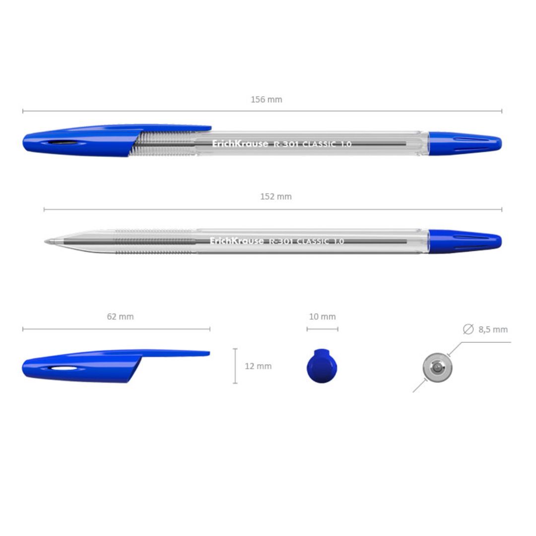 Шарлы қаламдар жинағы Erich Krause "R-301" Stick Classic, 1 мм, көк, қаптамада 4 дана / Шарлы қаламдар жинағы №4