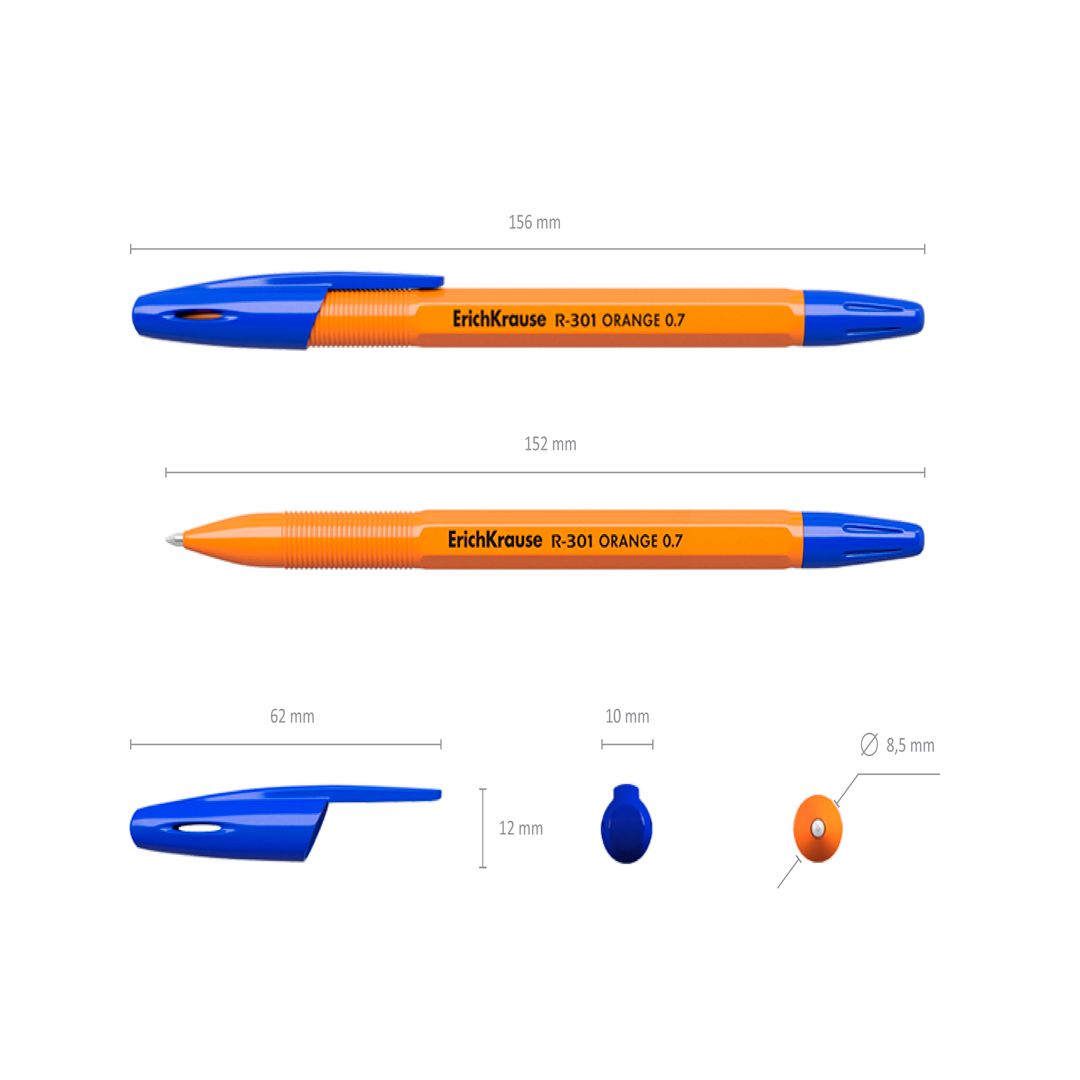 Набор шариковых ручек Erich Krause "R-301" Stick Orange, 0,7 мм, синие, 4 шт. в упаковке