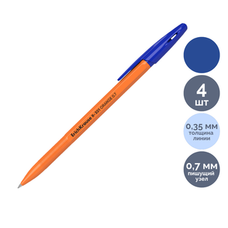 Шарлы қаламдар жинағы Erich Krause "R-301" Stick Orange, 0,7 мм, көк, қаптамада 4 дана / Шарлы қаламдар жинағы