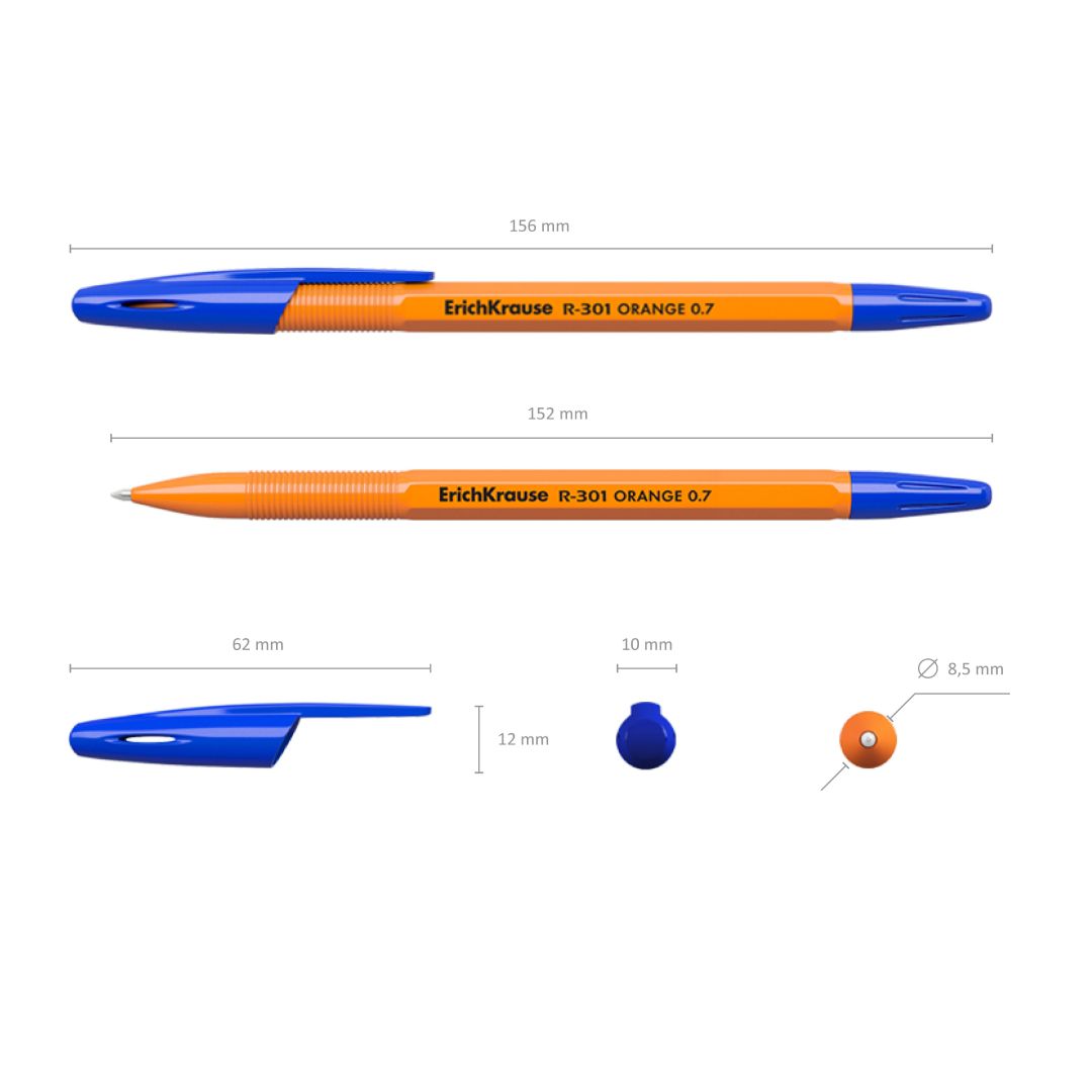 Шарлы қаламдар жинағы Erich Krause "R-301" Stick Orange, 0,7 мм, көк, қаптамада 4 дана / Шарлы қаламдар жинағы №4