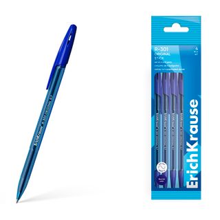 Шарлы қаламдар жинағы Erich Krause "R-301" Stick Original, 1 мм, көк, қаптамада 4 дана / Шарлы қаламдар жинағы