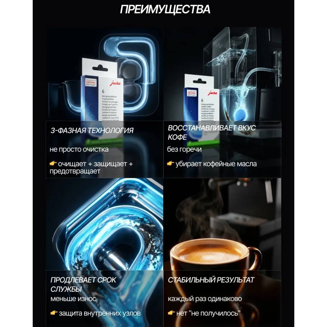 Трёхфазные таблетки для очистки от кофейных масел Jura, 6 шт / Кофемашины	 №5