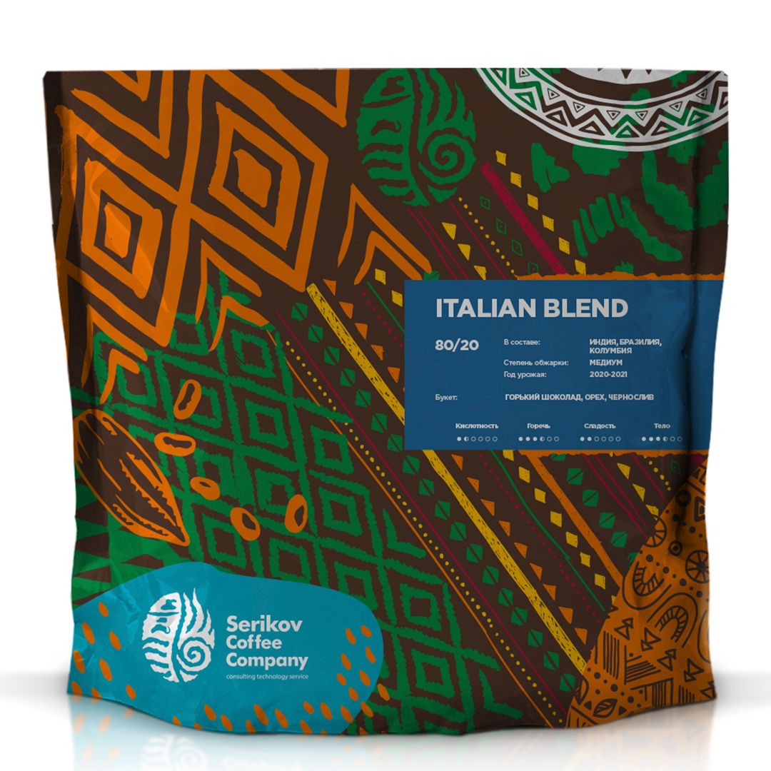 Кофе в зернах Italian Blend, арабика, робуста, средняя обжарка, 1000 гр / Кофе зерновой