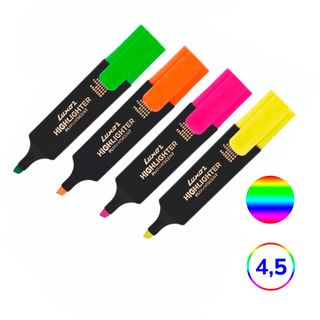 Мәтін бөлектеуіш маркерлер жинағы Luxor "Highlighter NEO Fluorescent", ұшы қиғаш 1-4,5 мм, 4 түс / Мәтін бөлектеуіштер