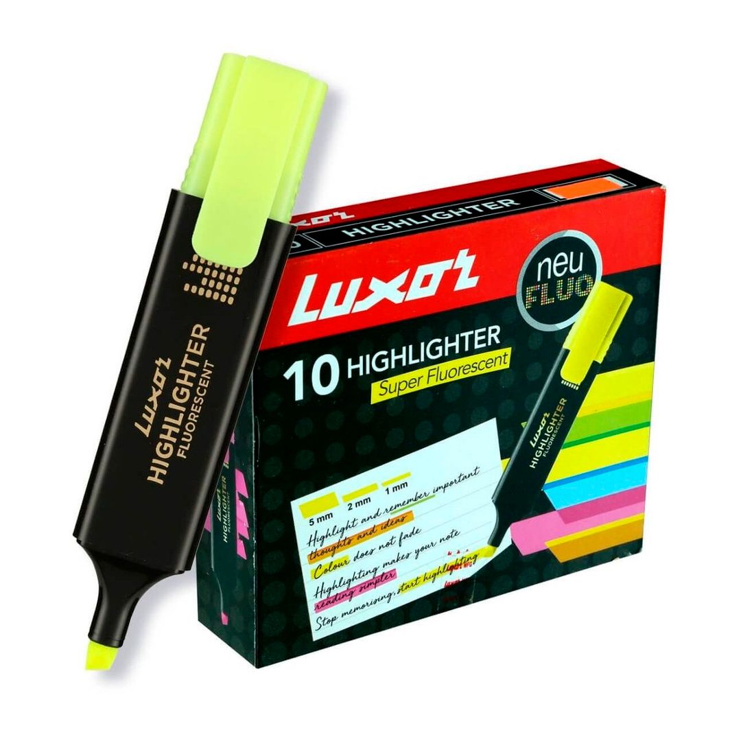 Текстмаркер Luxor "Highlighter Fluroscent", скошенный наконечник 1-4,5 мм, желтый, цена за штуку