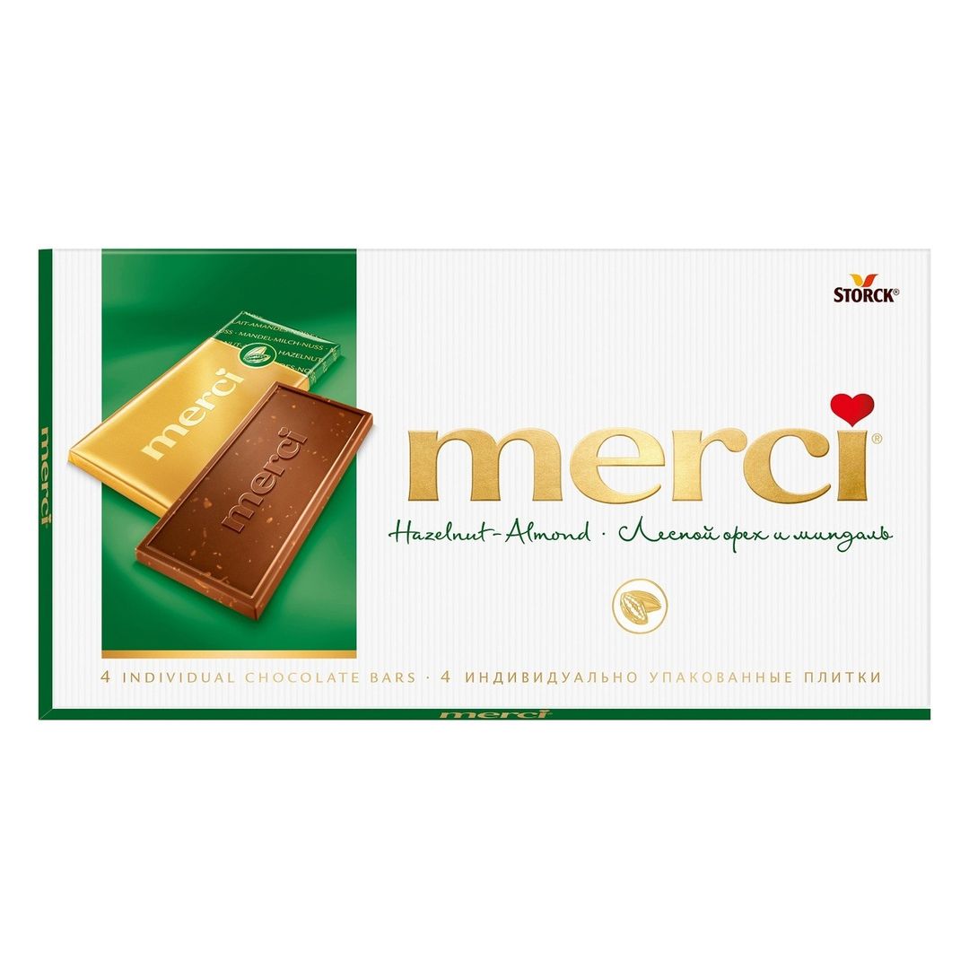 Шоколад Merci "Hazelnut Almond", лесной орех и миндаль, 100 гр / Шоколад