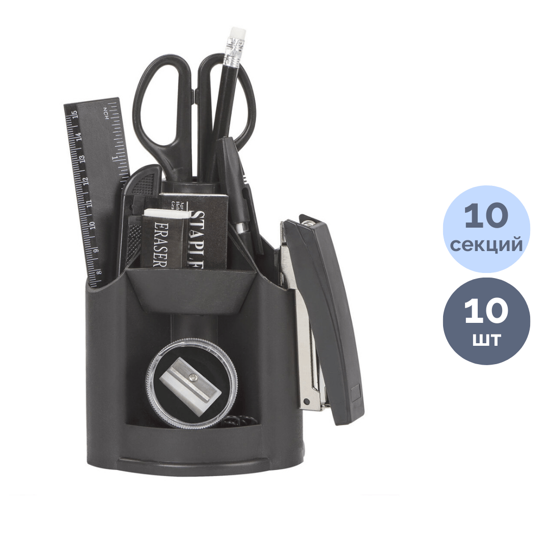 Настольный органайзер Staff "Минидеск", 10 предметов, вращающийся, черный / Подставка с наполнением oe.kz Настольный органайзер Staff "Минидеск", 10 предметов, вращающийся, черный / Подставка с наполнением