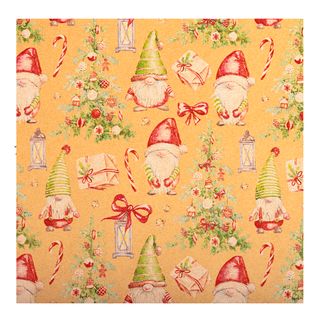Бумага упаковочная новогодняя Золотая сказка "XMAS Gnomes", 0,7*10 м, плотность 60 г/м2, крафт / Сыйлықтар мен кәдесыйлар