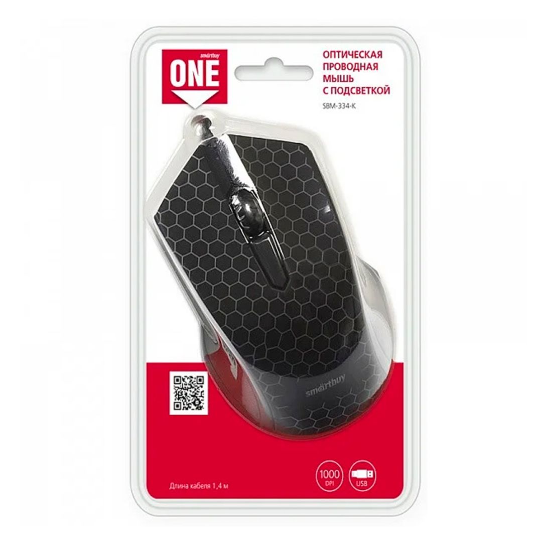 Мышь проводная оптическая Smartbuy ONE 334, USB, 3 кнопки, 1000 dpi, черная / Мыши проводные №4