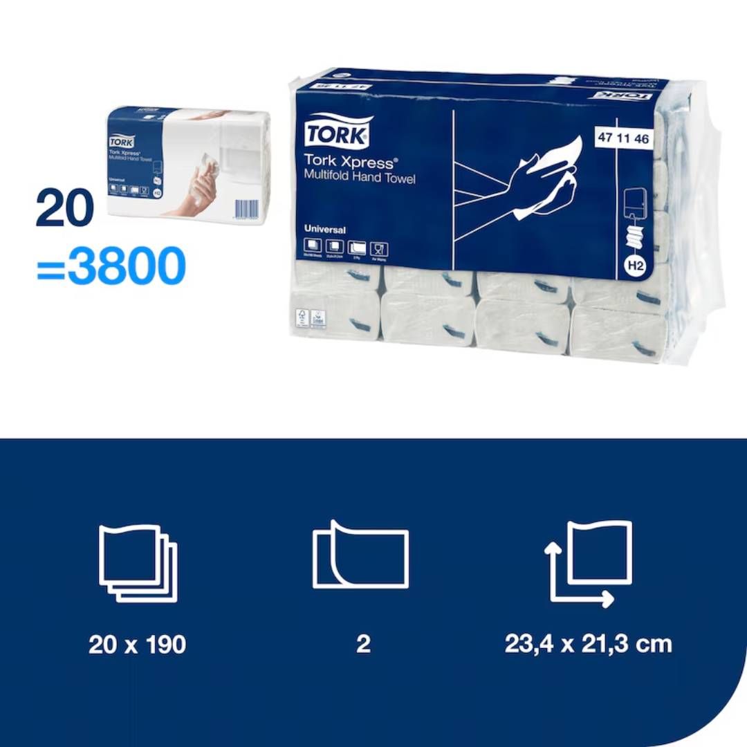Қағаз сүлгілер Tork "Xpress", 190 дана, 2 қабатты, 23*21 см, Z-бүктелу, ақ / Диспенсерлерге арналған сүлгілер №4