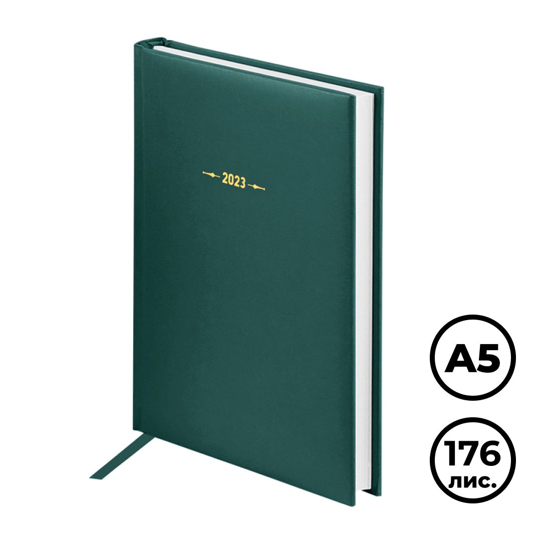 Ежедневник датированный OfficeSpace "Ariane", 2023 г., А5, 176 л, зеленый / Ежедневники датированные