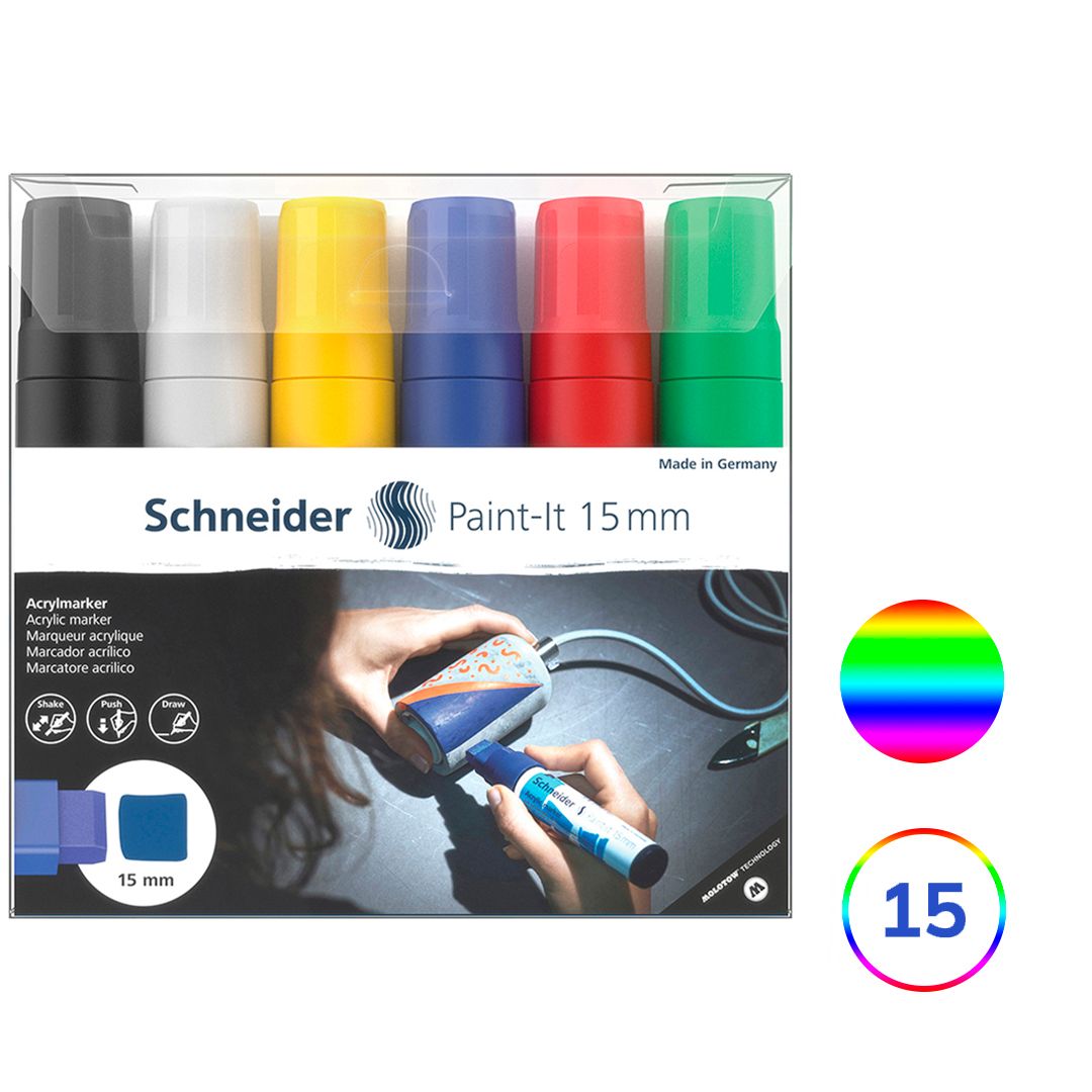 Набор маркеров акриловых Schneider "Paint-it 330", 15 мм, ассорти, 6 цветов