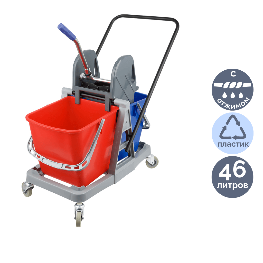 Тележка уборочная OfficeClean, 2 съемных ведра 23 л, механический отжим, пластиковый каркас / Ведра