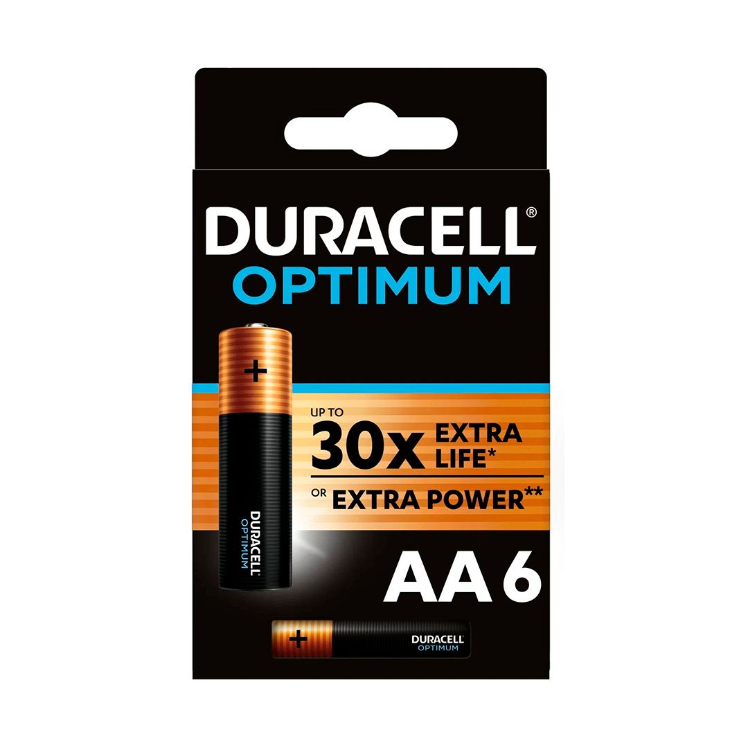 Батарейки Duracell Optimum пальчиковые АА LR6-8BL, 1.5 V, 6 шт./уп., цена за упаковку