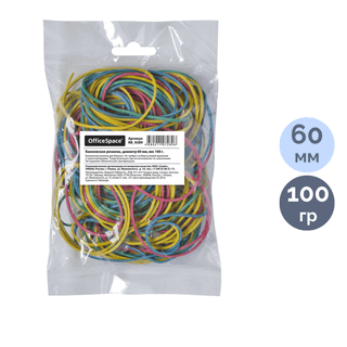 Резинки для денег OfficeSpace, 60 мм, 100 гр., ассорти, европодвес / Резинки для денег