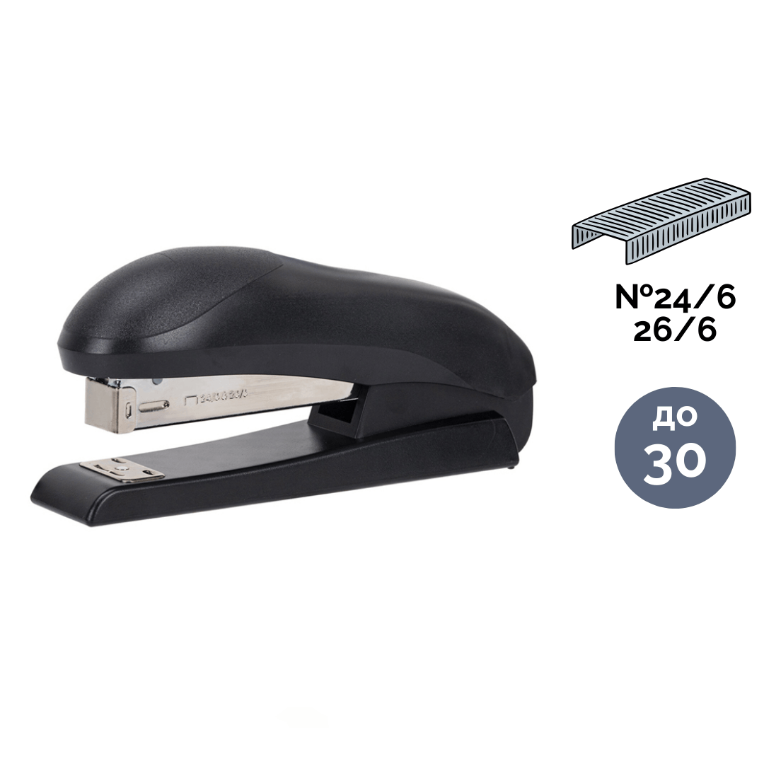 30 параққа дейін қапсырмалағыш степлер, Brauberg "Universal", №24/6, 26/6, пластик, қара / Степлерлер №2