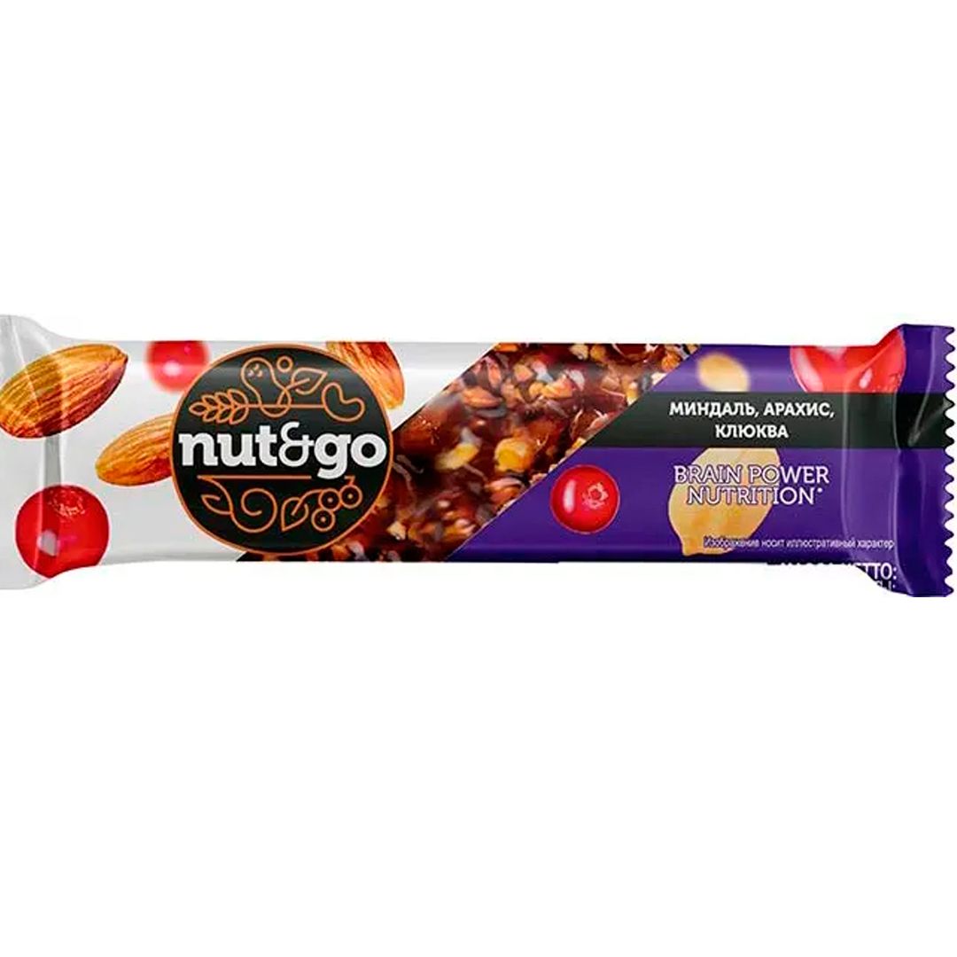 Батончик "Nut&Go", бадам, жержаңғақ, мүкжидек, 50 гр / Салауатты тамақтану