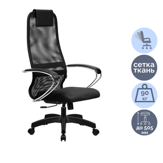 Кресло для руководителя Метта SU-BK-8 PL, ткань, сетка, черное / Кресла для руководителей
