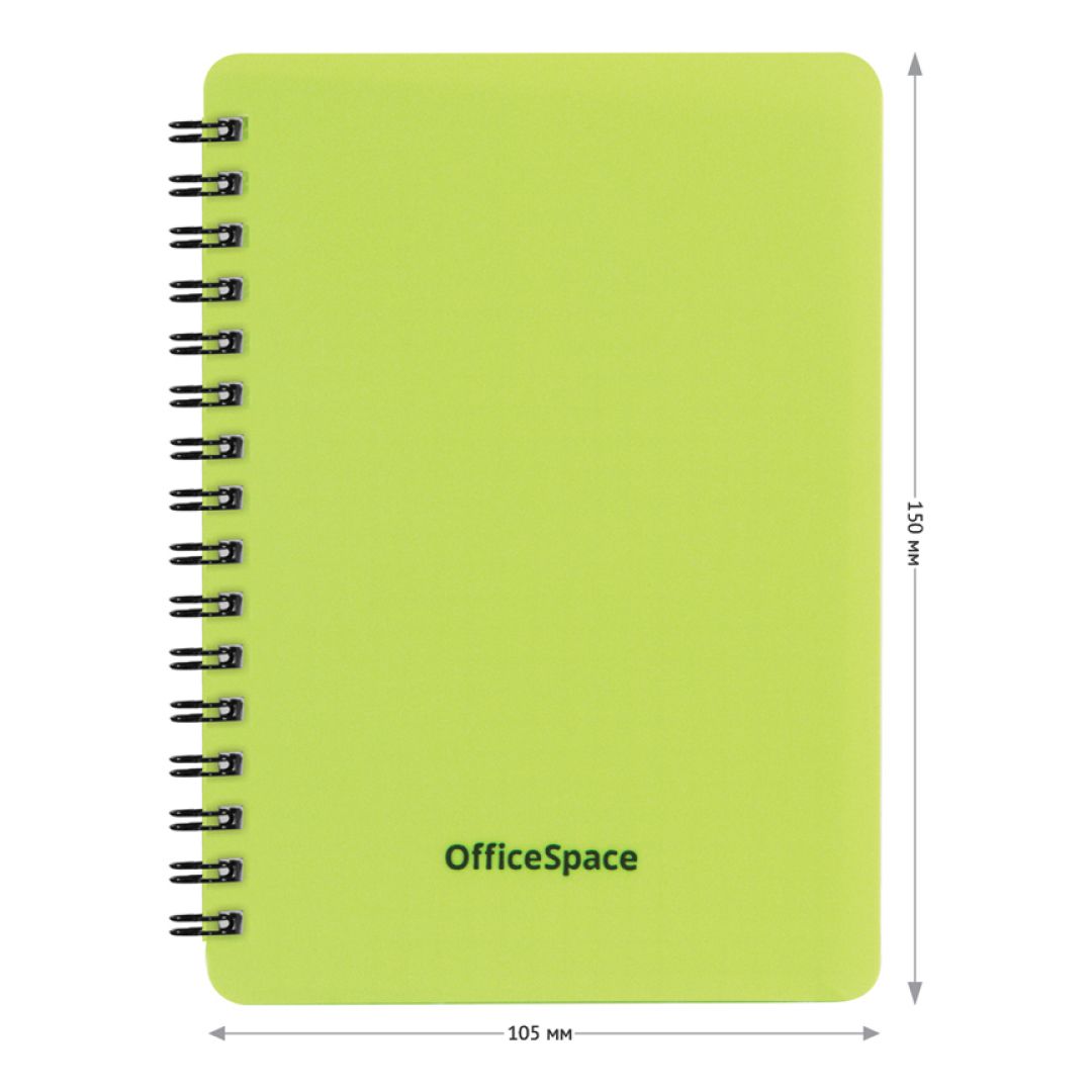 Записная книжка OfficeSpace "Neon", A6, 60 листов, на гребне, в клетку, салатовая / Записные книжки №2