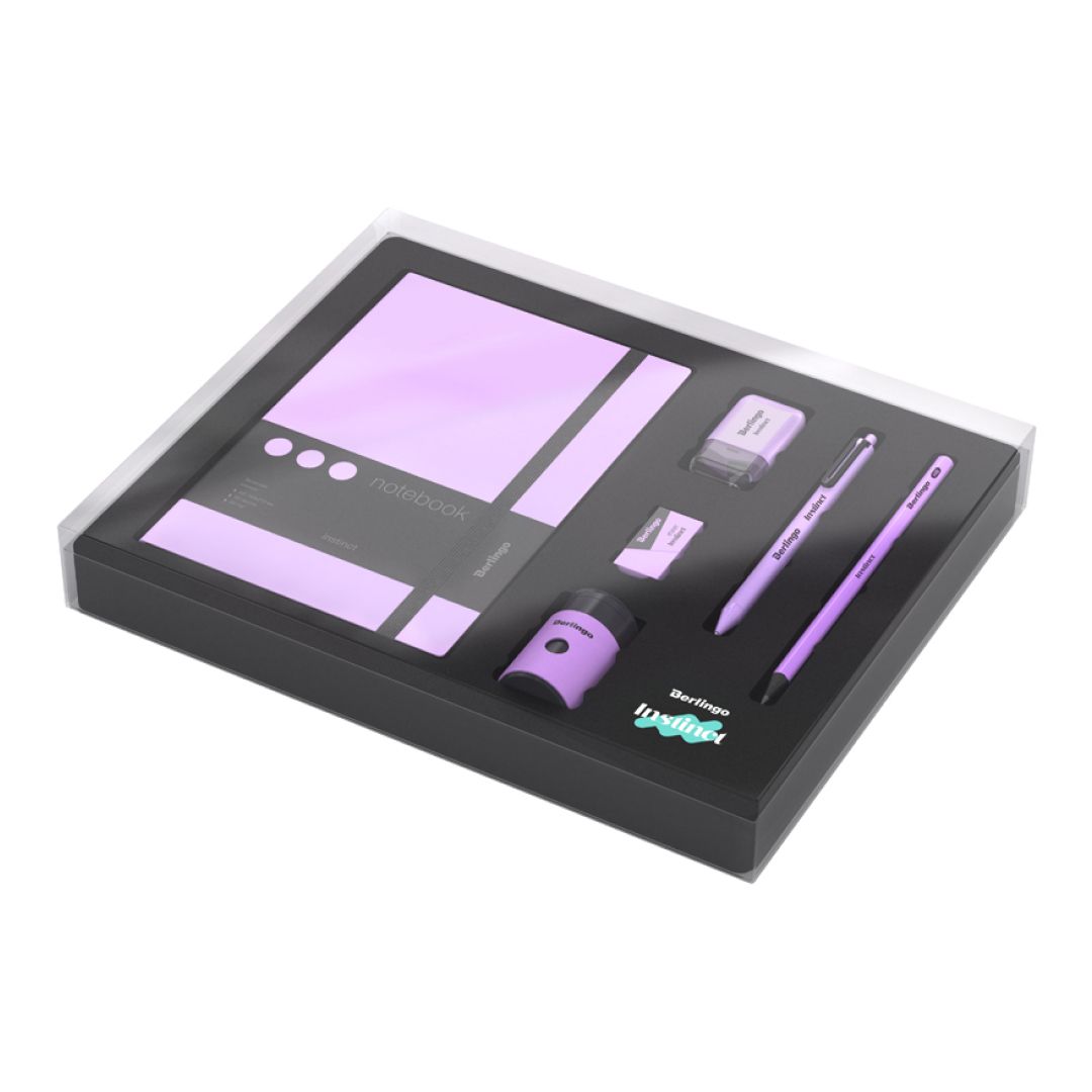 Набор канцелярских принадлежностей Berlingo "Instinct", 6 предметов, черный/лаванда / Подставка с наполнением oe.kz Набор канцелярских принадлежностей Berlingo "Instinct", 6 предметов, черный/лаванда / Подставка с наполнением