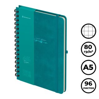 Записная книжка Greenwich Line "Just start. Cyan", А5, 96 листов, на гребне, в клетку / Записные книжки