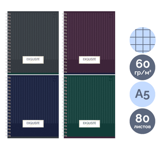 Дәптер BG "Minimal", A5, 80 парақ, күңгірт ламинация, тор көз, шиыршықта, ассорти / Дәптерлер