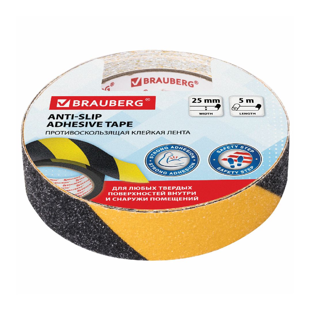 Клейкая лента зернистая Brauberg, размер 25 мм*5 м, противоскользящая, черно-желтая / Монтажные и специальные ленты №2