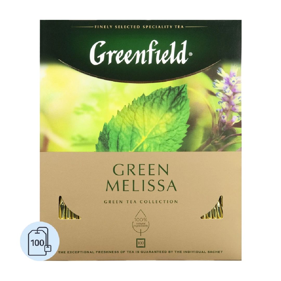 Чай Greenfield Green Melissa, зеленый, 100 пакетиков / Чай пакетированный