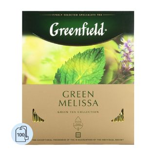 Чай Greenfield Green Melissa, зеленый, 100 пакетиков / Чай пакетированный