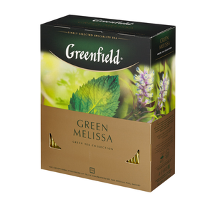 Шай Greenfield Green Melissa, жасыл шай, 100 қалташа / Қалташалардағы шай