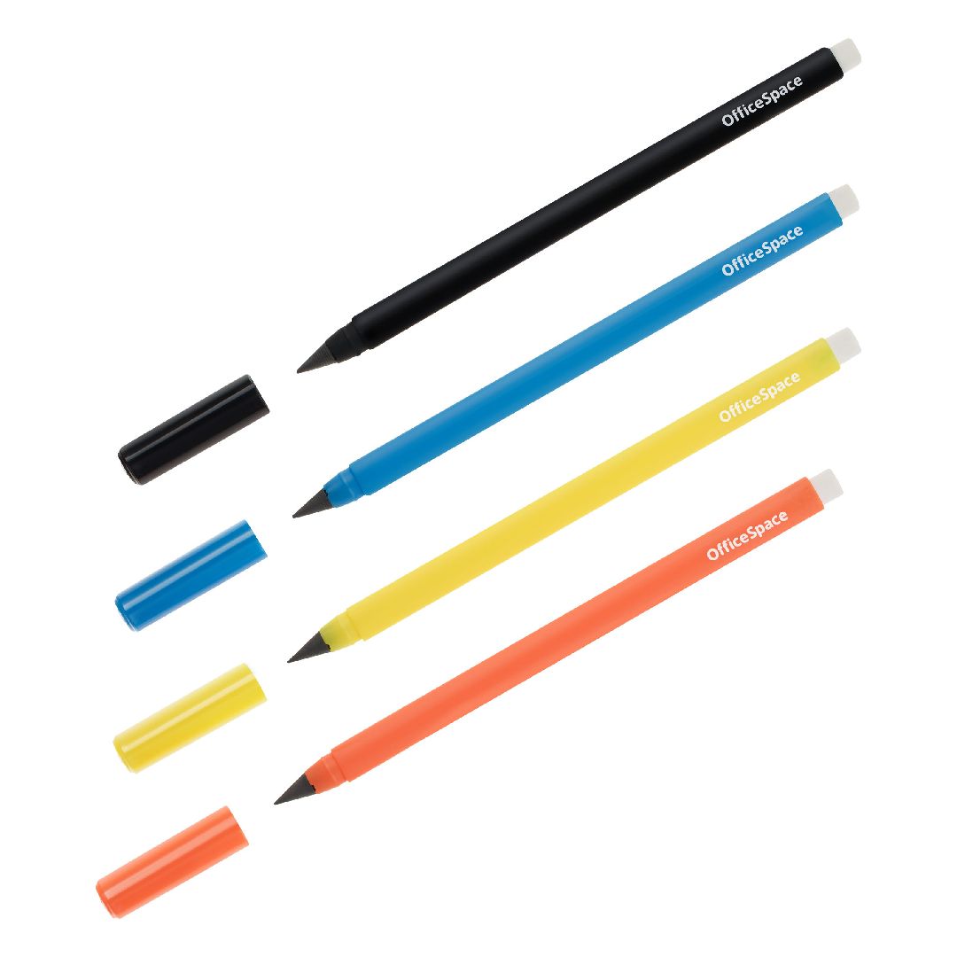 Карандаш чернографитный OfficeSpace "Endless line" HB, металлический наконечник с ластиком, ассорти / Карандаши чернографитные №2