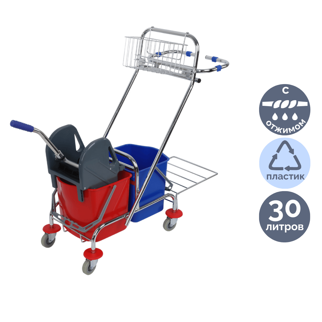Тележка уборочная OfficeClean Professional, с отжимным устройством в комплекте, ведро 15/15 л / Ведра