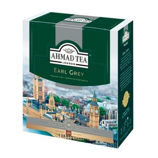 Шай Ahmad Tea "Earl Grey", бергамот қосылған қара шай, 100 қалташа / Қалташалардағы шай