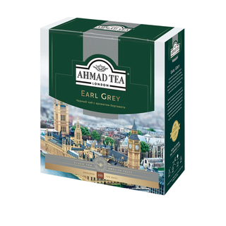 Шай Ahmad Tea "Earl Grey", бергамот қосылған қара шай, 100 қалташа / Қалташалардағы шай