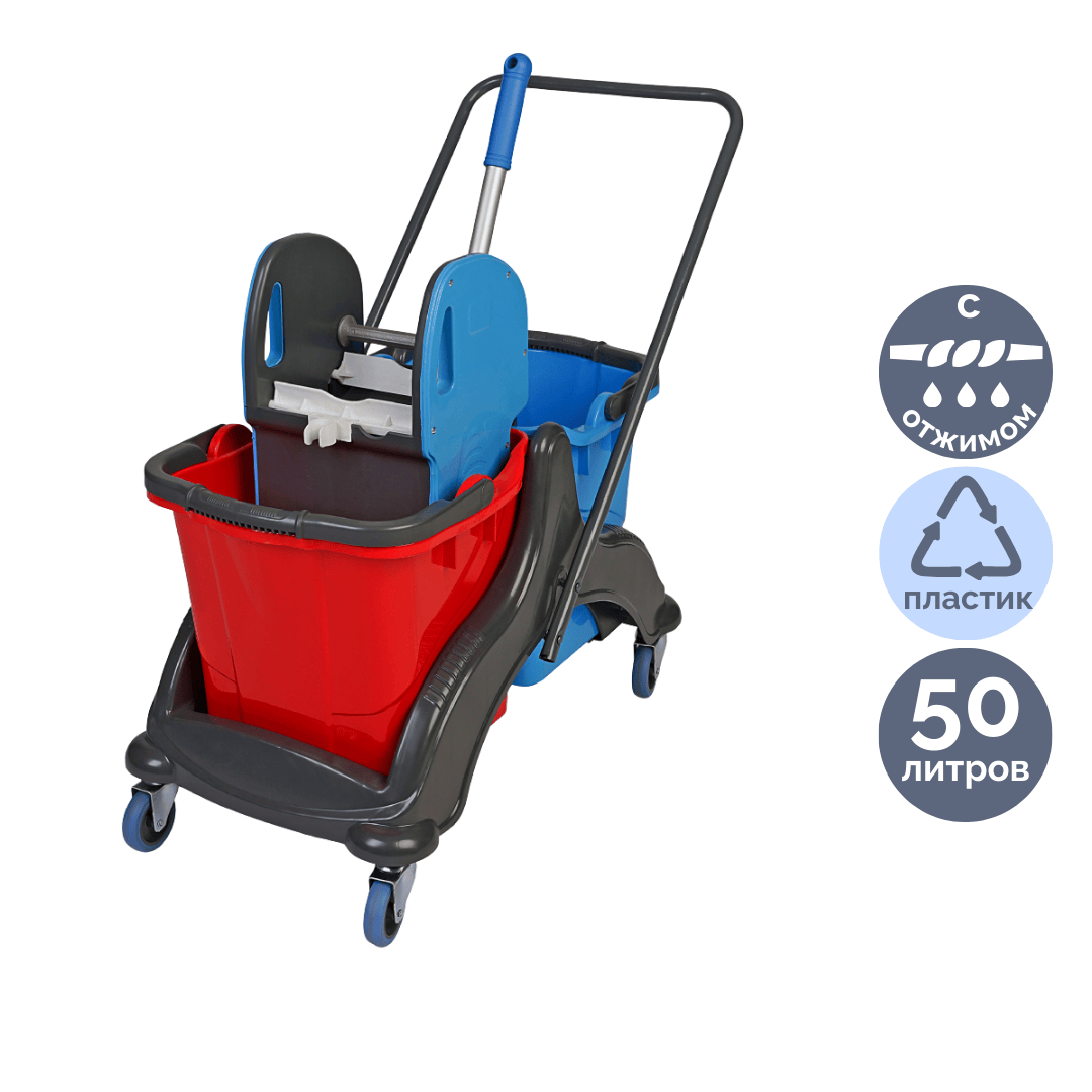 Тележка уборочная Uctem Plas CK756S, с отжимным устройством в комплекте, ведро 25/25 л / Ведра